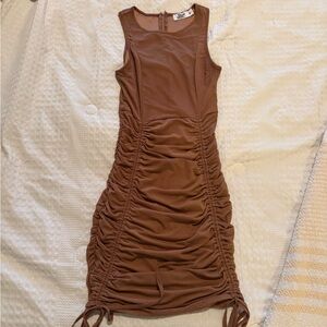 Elegant Brown Ruched Mini Dress